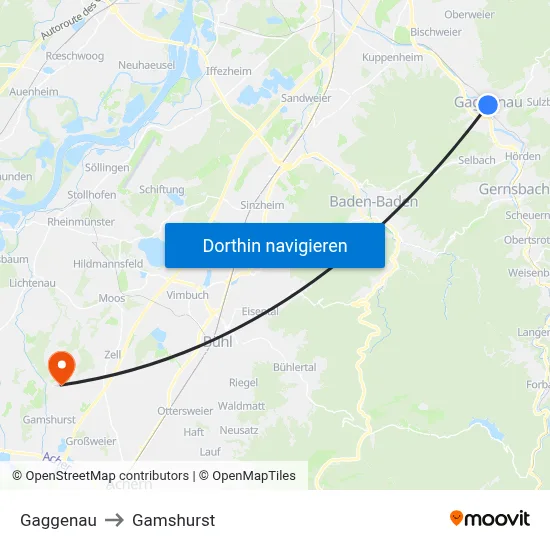 Gaggenau to Gamshurst map