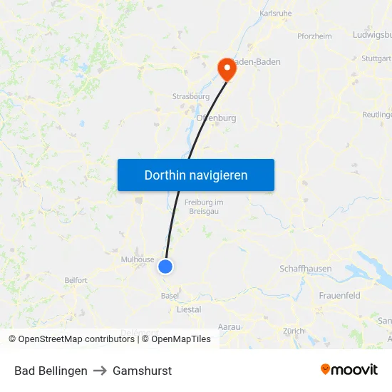 Bad Bellingen to Gamshurst map
