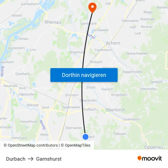 Durbach to Gamshurst map