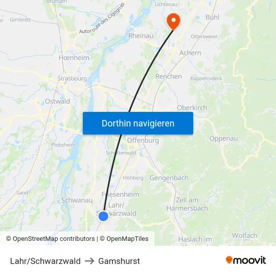 Lahr/Schwarzwald to Gamshurst map
