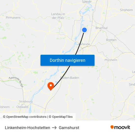 Linkenheim-Hochstetten to Gamshurst map
