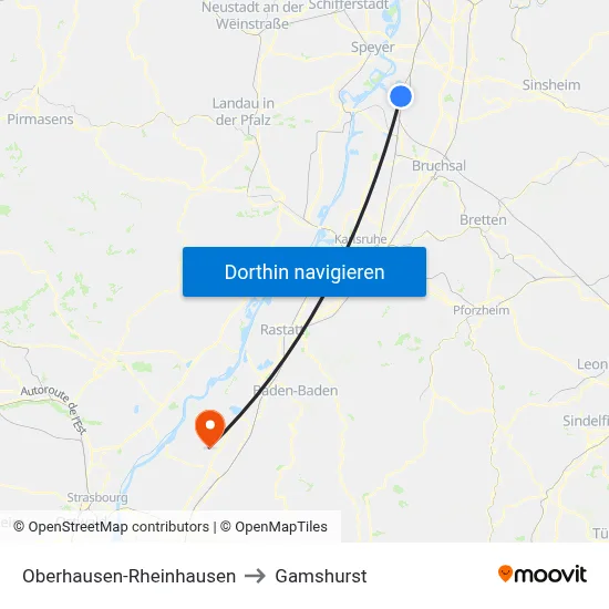 Oberhausen-Rheinhausen to Gamshurst map