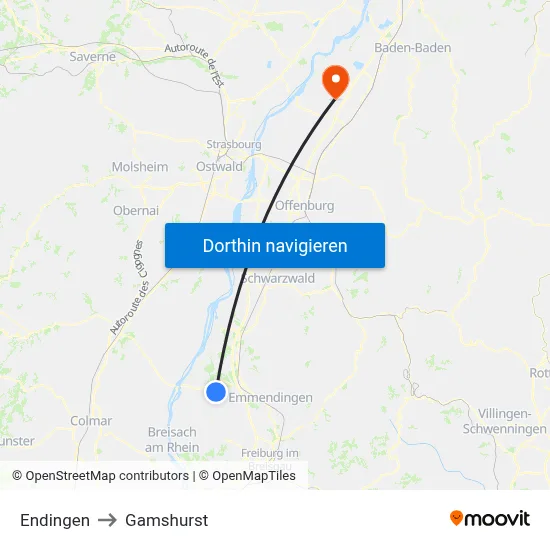Endingen to Gamshurst map