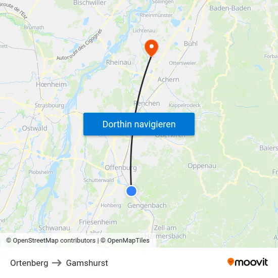 Ortenberg to Gamshurst map