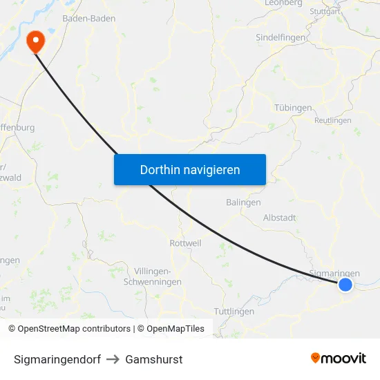 Sigmaringendorf to Gamshurst map