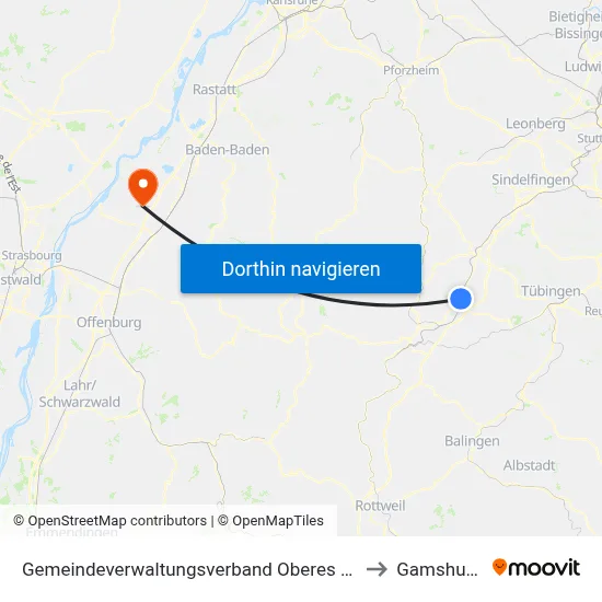 Gemeindeverwaltungsverband Oberes Gäu to Gamshurst map