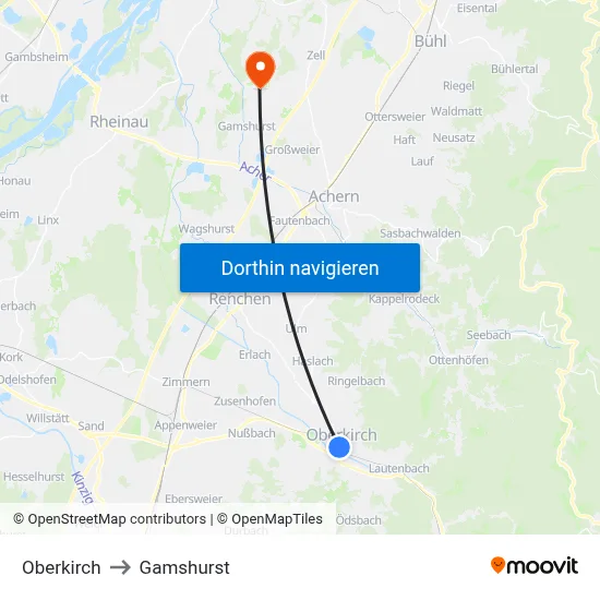 Oberkirch to Gamshurst map