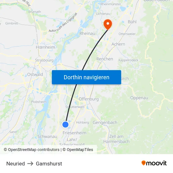 Neuried to Gamshurst map