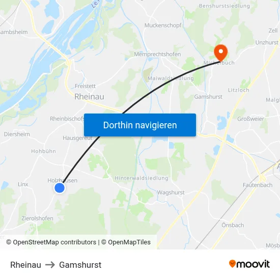 Rheinau to Gamshurst map