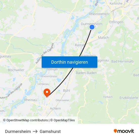 Durmersheim to Gamshurst map