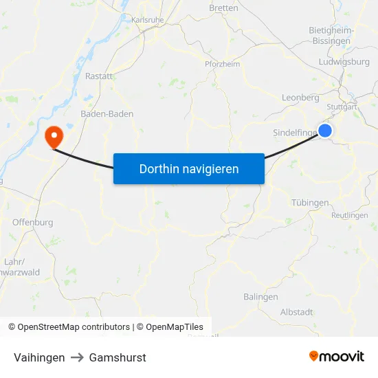 Vaihingen to Gamshurst map