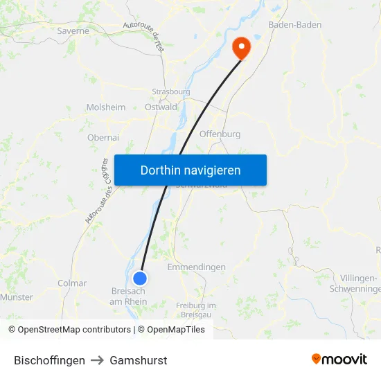 Bischoffingen to Gamshurst map