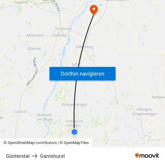 Günterstal to Gamshurst map