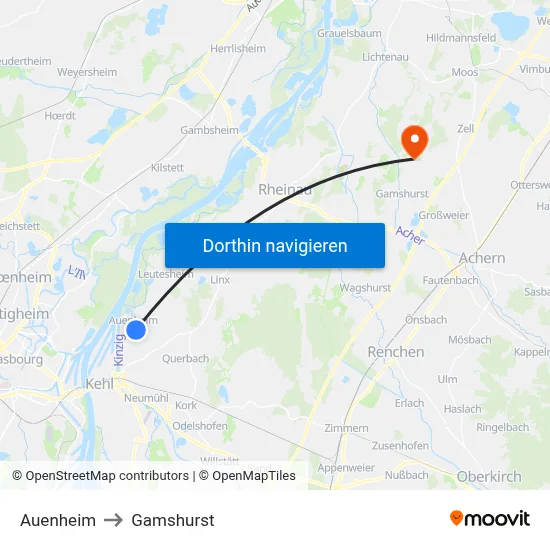 Auenheim to Gamshurst map