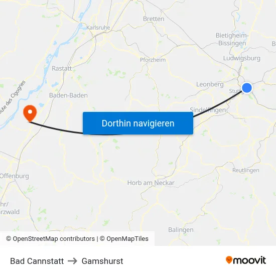 Bad Cannstatt to Gamshurst map