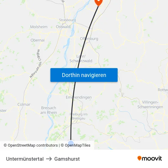 Untermünstertal to Gamshurst map