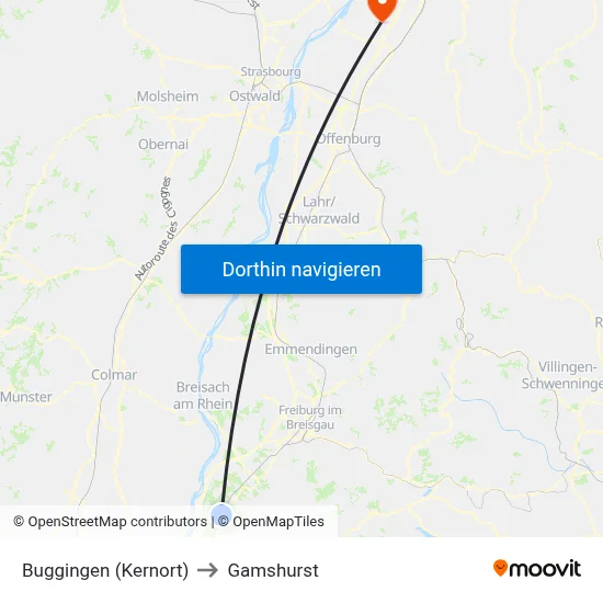 Buggingen (Kernort) to Gamshurst map