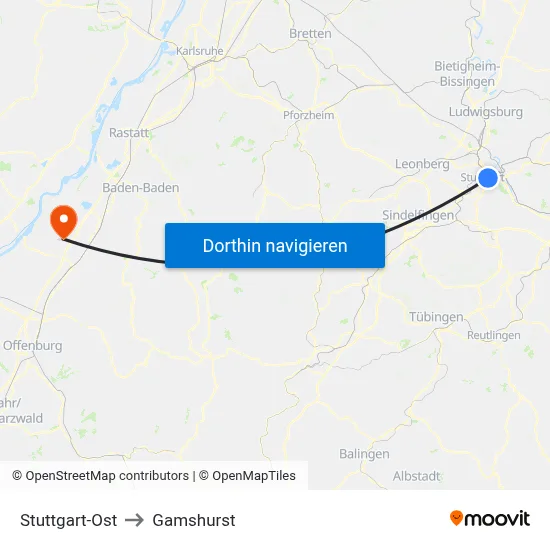 Stuttgart-Ost to Gamshurst map