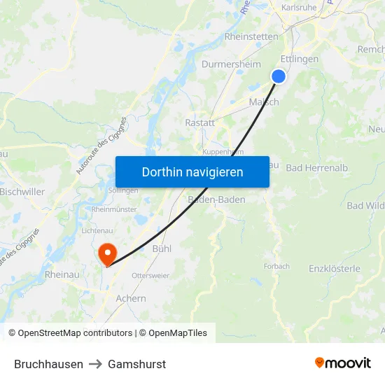 Bruchhausen to Gamshurst map