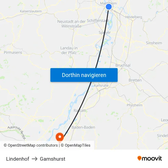 Lindenhof to Gamshurst map