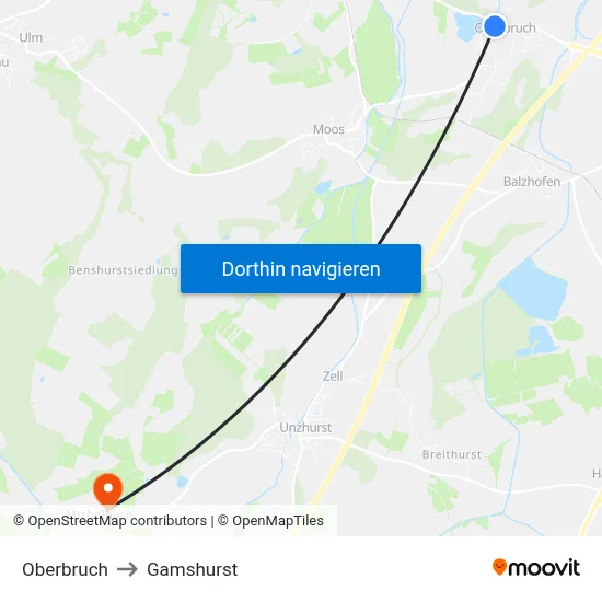 Oberbruch to Gamshurst map