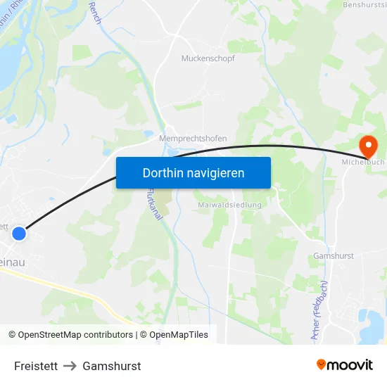 Freistett to Gamshurst map
