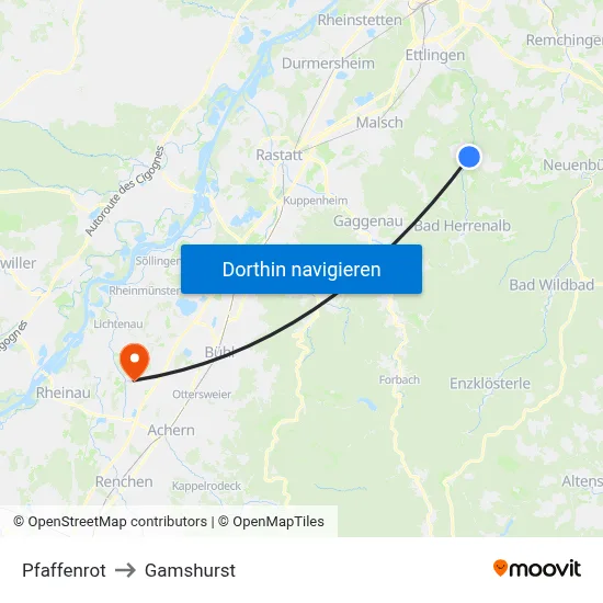 Pfaffenrot to Gamshurst map