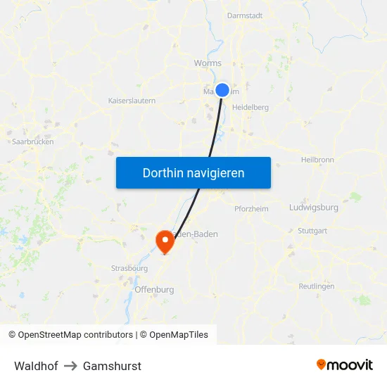 Waldhof to Gamshurst map
