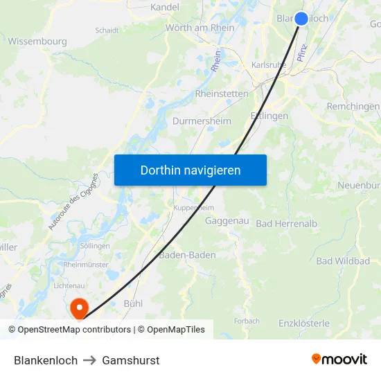 Blankenloch to Gamshurst map