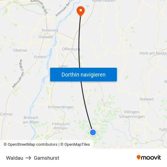 Waldau to Gamshurst map