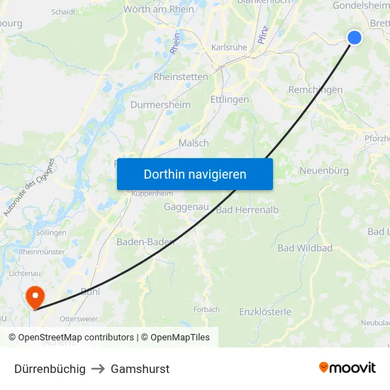 Dürrenbüchig to Gamshurst map