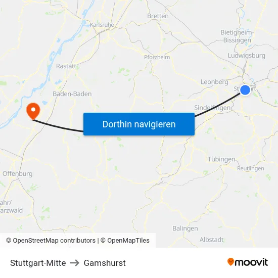 Stuttgart-Mitte to Gamshurst map