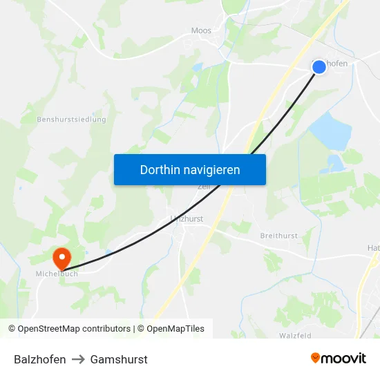Balzhofen to Gamshurst map