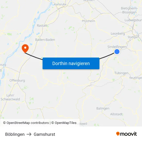 Böblingen to Gamshurst map