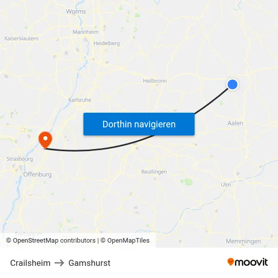 Crailsheim to Gamshurst map