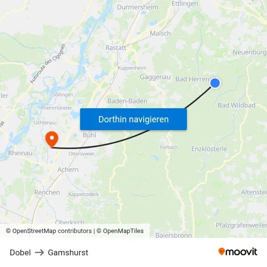 Dobel to Gamshurst map