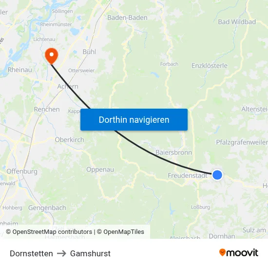Dornstetten to Gamshurst map