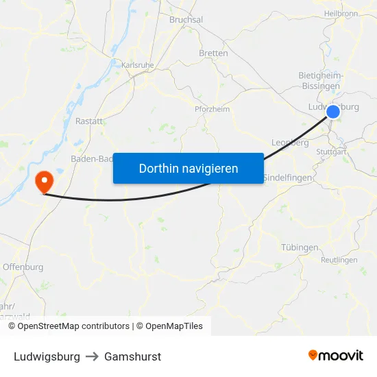 Ludwigsburg to Gamshurst map