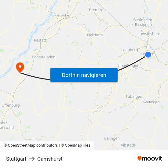 Stuttgart to Gamshurst map