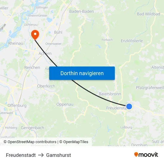 Freudenstadt to Gamshurst map