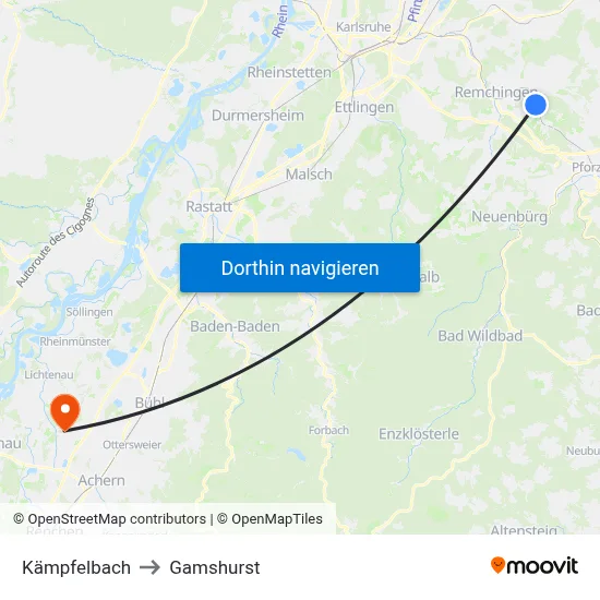Kämpfelbach to Gamshurst map