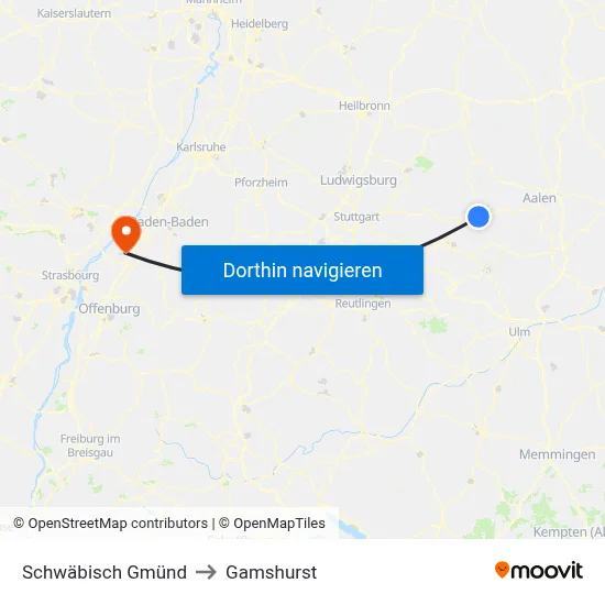 Schwäbisch Gmünd to Gamshurst map