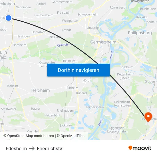 Edesheim to Friedrichstal map