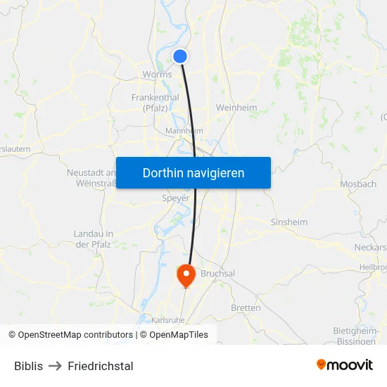 Biblis to Friedrichstal map