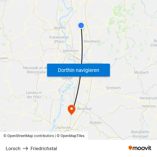Lorsch to Friedrichstal map