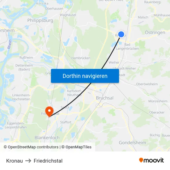 Kronau to Friedrichstal map