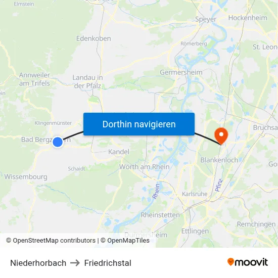 Niederhorbach to Friedrichstal map