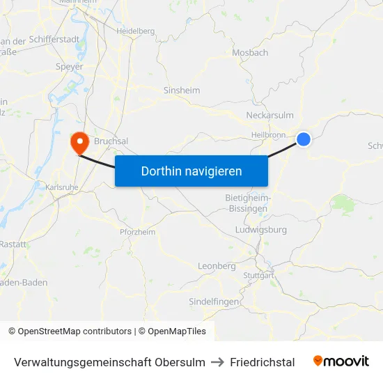 Verwaltungsgemeinschaft Obersulm to Friedrichstal map