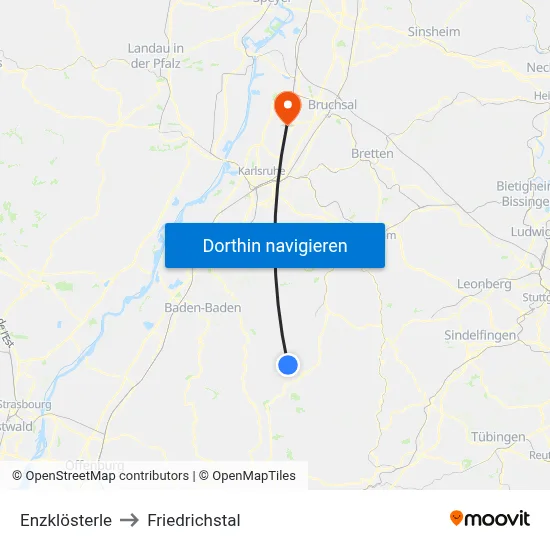 Enzklösterle to Friedrichstal map
