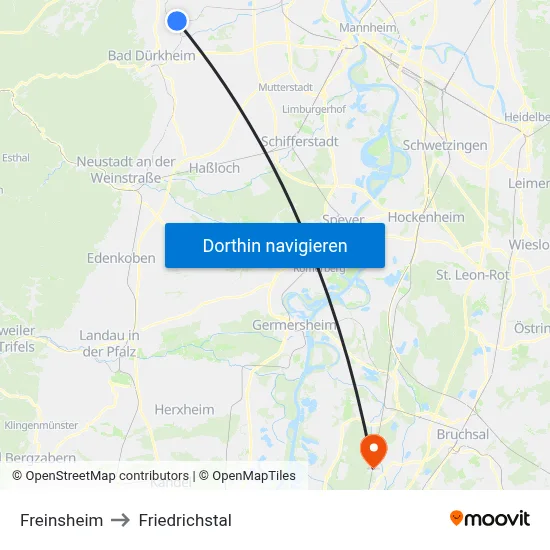 Freinsheim to Friedrichstal map